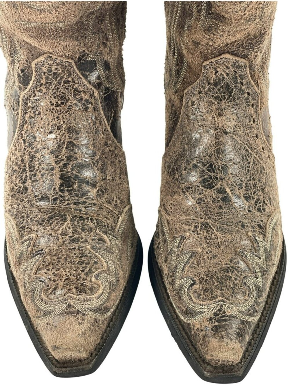 Ariat Brown Distressed Crackle Leather Western Boots Embroidered Women's Sz 8B - Picture 5 of 12